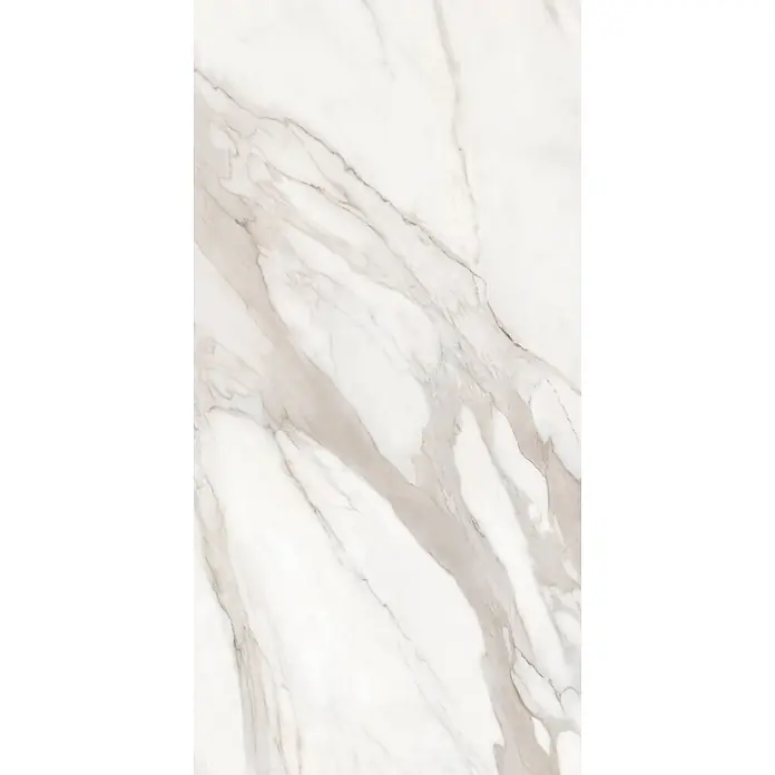 Feinsteinzeugfliese MAJESTIC ORO BIANCO – 60 x 120 cm, Marmoroptik, Brillant -  - Weiße Marmorplatte mit eleganter grauer Äderung.