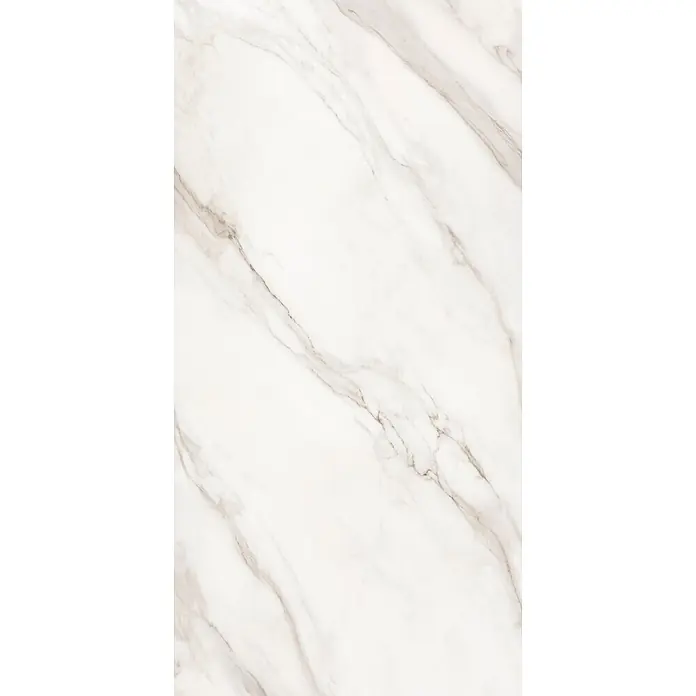 Feinsteinzeugfliese MAJESTIC ORO BIANCO – 60 x 120 cm, Marmoroptik, Brillant -  - Weiße Marmorstruktur mit subtilen grauen Adern, ideal für elegante Oberflächen.