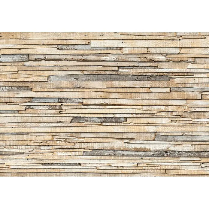 Komar Imagine Edition 3 - Stories Fototapete Whitewashed Wood - 8 -tlg., B x H: 368 x 254 cm, Papier - Dekoratives Wandpaneel aus recyceltem Altholz mit natürlicher Farbgebung und rustikaler Textur, ideal für Akzentwände.