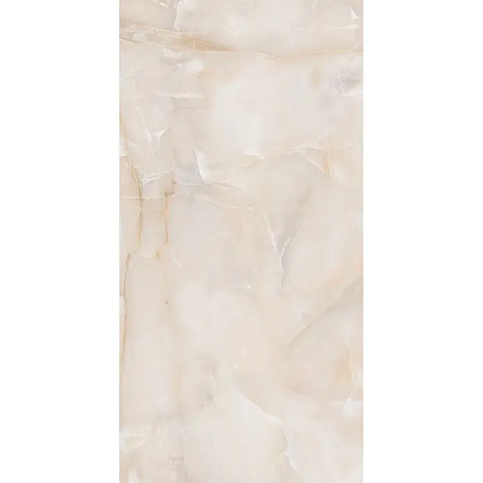 Feinsteinzeugfliese SUN ONYX – 60 x 120 cm, Onyx-/Marmoroptik, Glänzend -  - Helle beige Onyx-Textur mit subtiler natürlicher Maserung.
