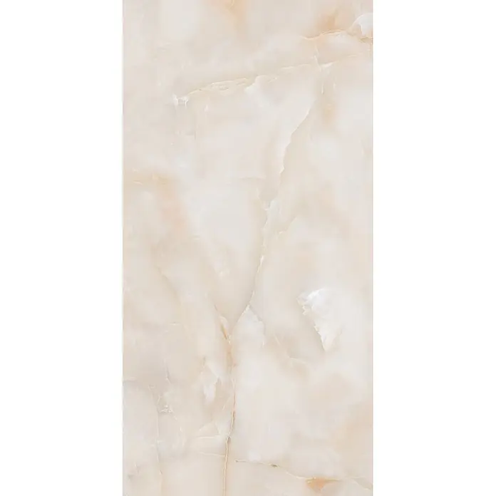 Feinsteinzeugfliese SUN ONYX – 60 x 120 cm, Onyx-/Marmoroptik, Glänzend -  - Helle, cremefarbene Onyx-Steinstruktur mit durchscheinenden beigen und weißen Maserungen.