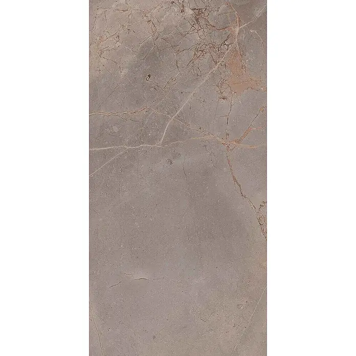 Feinsteinzeugfliese VIVALDI VISON – 60 x 120 cm, Marmoroptik, Brillant -  - Graue Marmorplatte mit rotbraunen Äderungen.