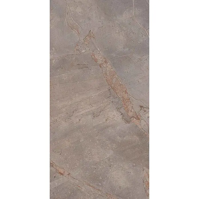 Feinsteinzeugfliese VIVALDI VISON – 60 x 120 cm, Marmoroptik, Brillant -  - Graue Fliese in Marmoroptik mit rotbraunen Adern, ideal für elegante Böden oder Wände.