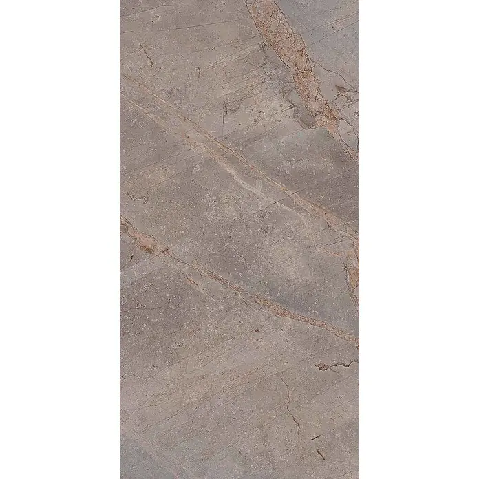 Feinsteinzeugfliese VIVALDI VISON – 60 x 120 cm, Marmoroptik, Brillant -  - Graubraune Marmorfliese mit auffälligen rotbraunen Adern.