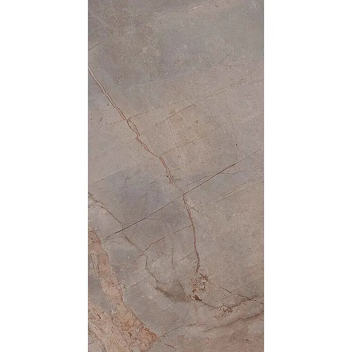 Feinsteinzeugfliese VIVALDI VISON – 60 x 120 cm, Marmoroptik, Brillant -  - Hellgraue Marmor-Optik Fliese mit rotbraunen Äderungen, geeignet für Böden oder Wandflächen.