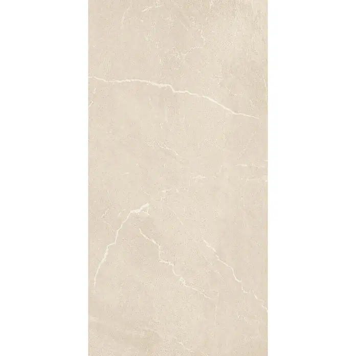 Feinsteinzeugfliese BODO BEIGE – 60 x 120 cm, Marmoroptik, Mat -  - Hellbeige Fliese in Marmoroptik mit dezenter weißer Äderung.