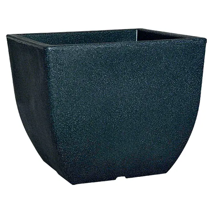 Geli Pflanzkübel eckig Ravenna - Außenmaß (L x B x H): 50 x 50 x 42,5 cm, Kunststoff, Anthrazit - Nahaufnahme eines quadratischen, strukturierten, schwarzen Pflanzgefäßes, ideal für den Innen- und Außenbereich.