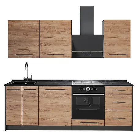 Vicco Küchenzeile Fame-Line, Goldkraft Eiche/Weiß, 230 cm