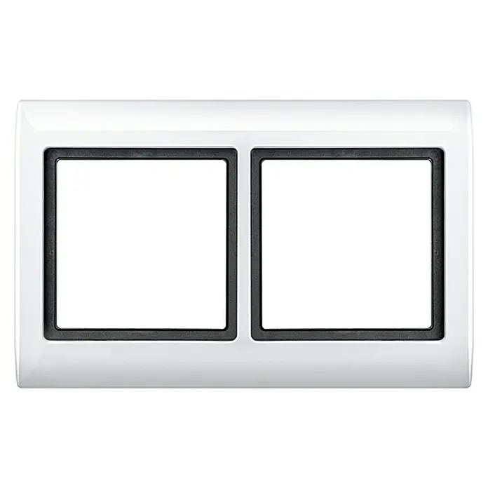 Merten Aquadesign Abdeckrahmen 400219 - Polarweiß, 2-fach, Kunststoff - Weißer Doppelrahmen für Schalter und Steckdosen mit schwarzen Innenrahmen für eine stilvolle Installation.