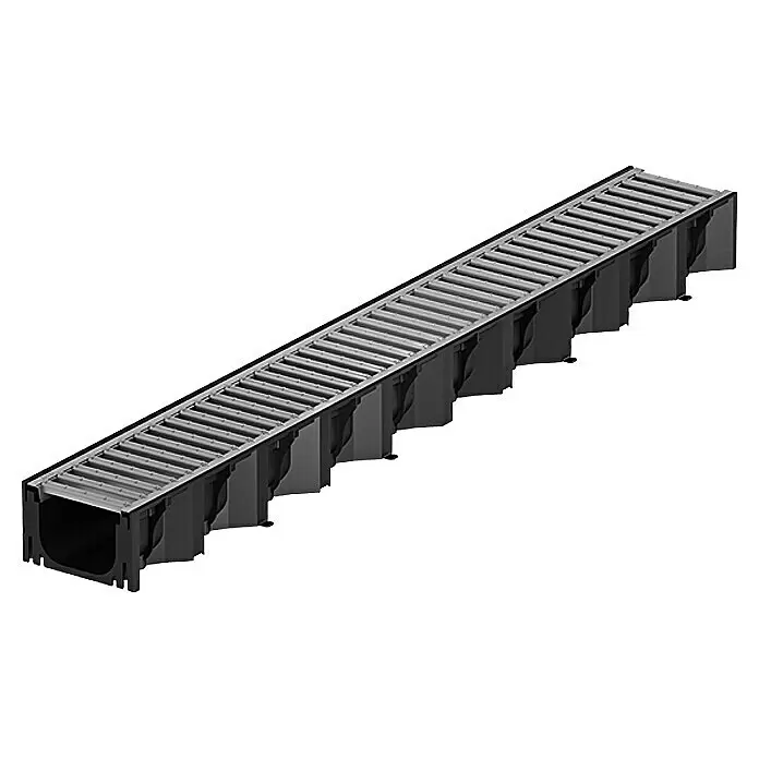 ACO Self Hexaline Kunststoffrinne - 100 x 12,9 x 8,1 cm, Schwarz, Material Rost: Stahl - Diagonale Ansicht