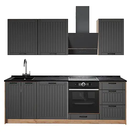 Vicco Küchenzeile Fame-Line, Dunkelgrau/Goldkraft Eiche, 230 cm