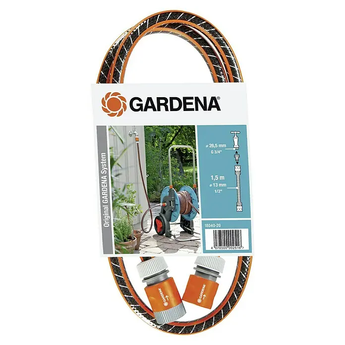 Gardena Anschlussgarnitur Comfort Flex - 1,5 m, ½″ - Gardena Original System Schlauch mit Anschlüssen. Das Set beinhaltet einen 1,5 m langen Schlauch mit einem Durchmesser von 13 mm.