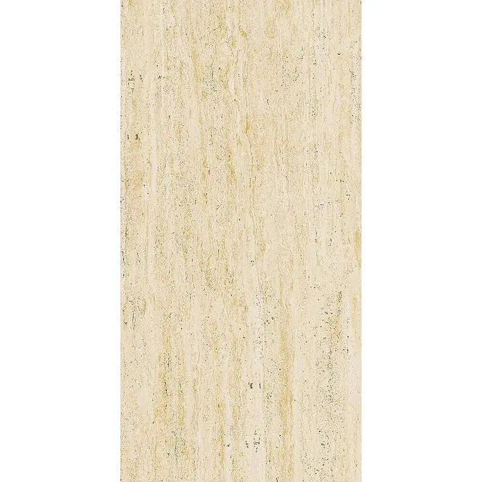 Feinsteinzeugfliese VIVA TRAVERTINO BEIGE – 60 x 120 cm, Travertinoptik, Mat -  - Helle, beige Steinstruktur mit feiner vertikaler Äderung und kleinen, verstreuten dunklen Sprenkeln, Travertin ähnelnd.