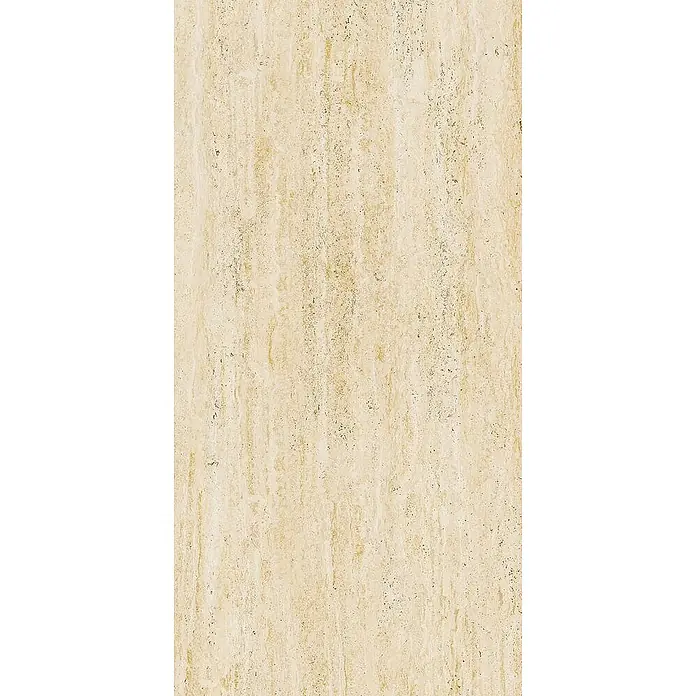 Feinsteinzeugfliese VIVA TRAVERTINO BEIGE – 60 x 120 cm, Travertinoptik, Mat -  - Heller, beigefarbener Fliesen- oder Steinbelag in Travertin-Optik mit vertikaler Maserung.