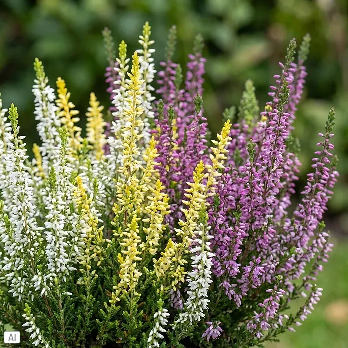 Piardino Besenheide Trio - Calluna vulgaris Trio, Topfgröße: 11 cm, Dreifarbig - Stimmungsaufnahme