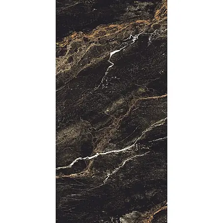 Feinsteinzeugfliese LYTHOS BLACK – 60 x 120 cm, Marmoroptik, Brillant