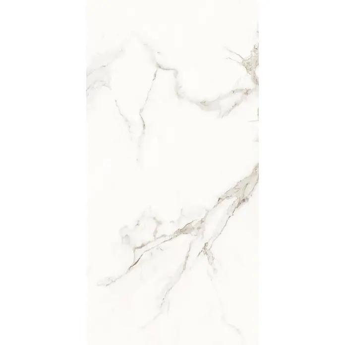 Limcaro Feinsteinzeugfliese ROME STATUARIO - 120 x 60 cm, Weiß, Glänzend - Weißes Marmormuster mit grauen Äderungen.