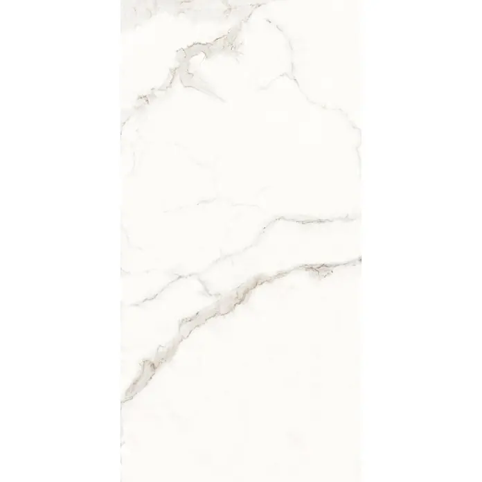 Limcaro Feinsteinzeugfliese ROME STATUARIO - 120 x 60 cm, Weiß, Glänzend - Weiße Marmoroberfläche mit subtiler graubrauner Äderung.