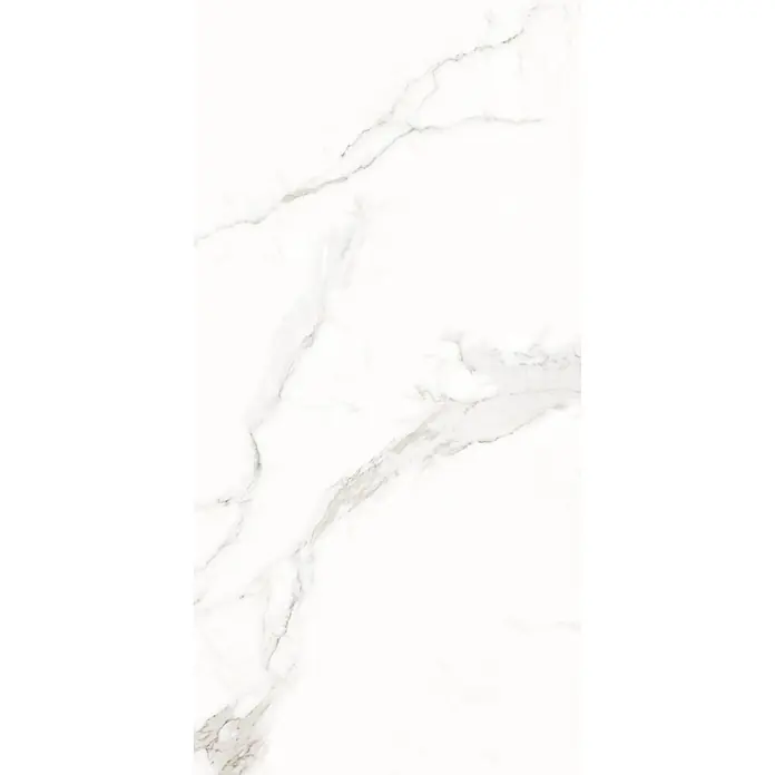 Limcaro Feinsteinzeugfliese ROME STATUARIO - 120 x 60 cm, Weiß, Glänzend - Weißer Marmor mit eleganter grauer und brauner Maserung, geeignet für Böden oder Arbeitsplatten.