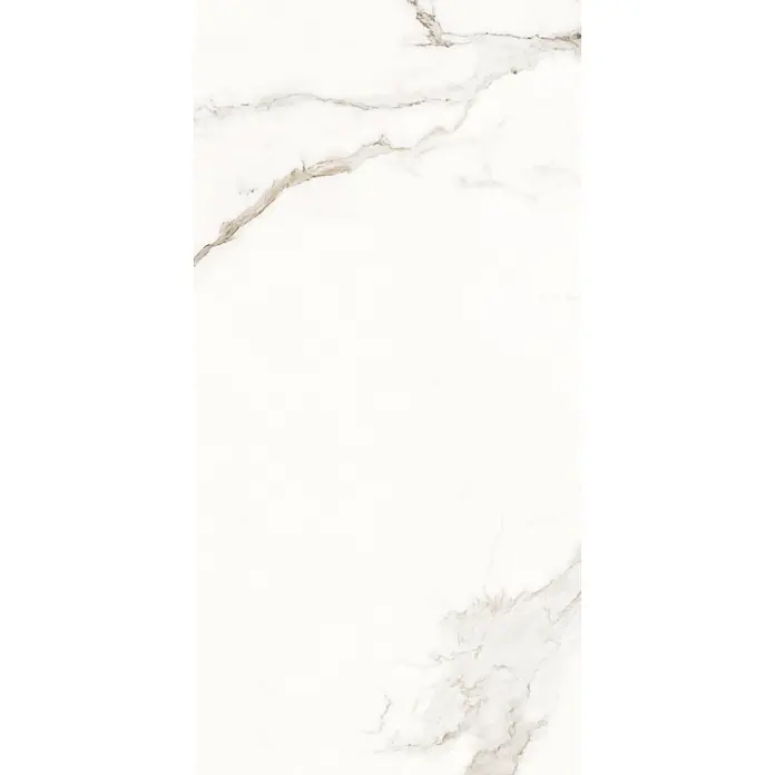 Limcaro Feinsteinzeugfliese ROME STATUARIO - 120 x 60 cm, Weiß, Glänzend - Weiße Marmorstruktur mit grauen und braunen Adern.
