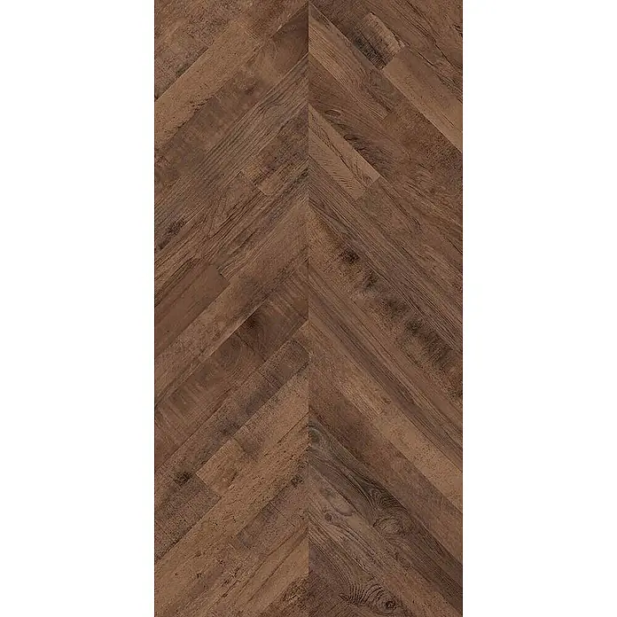 Feinsteinzeugfliese FISHWOOD CERISIER – 60 x 120 cm, Holzoptik, Mat -  - Rustikaler brauner Holzboden im Fischgrätmuster.