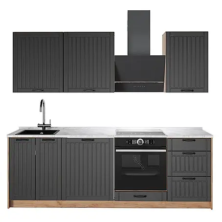 Vicco Küchenzeile Fame-Line, Dunkelgrau/Goldkraft Eiche, 230 cm