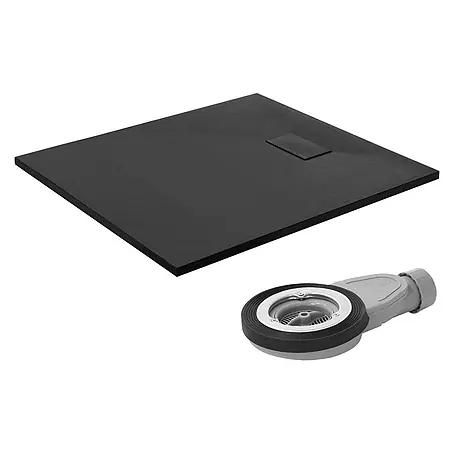 Duschwanne 100x90 cm Schwarz mit Ablaufgarnitur aus SMC Höhe 30 mm