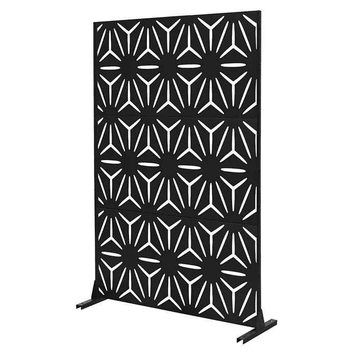 Metall-Sichtschutz Torino 120x180 cm Schwarz aus Stahl -  - Schwarzer Metall-Sichtschutz mit sternartigem geometrischem Muster. Freistehend mit Standfüßen.