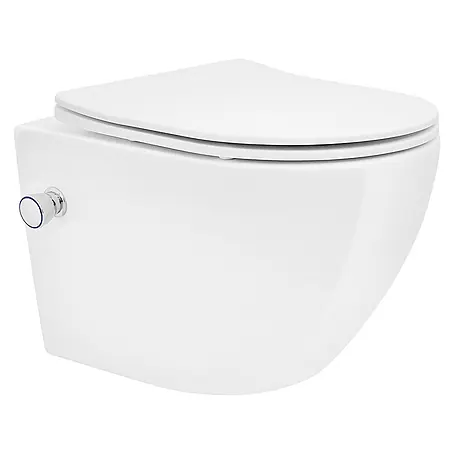 LuxeBath  Wand-WC kurz Weiß mit Bidet Funktion Toilettensitz Duroplast