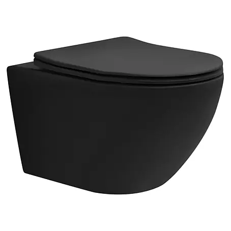 LuxeBath  Wand-WC ohne Spülrand Schwarz, Tornadospülung, Softclose-Klodeckel