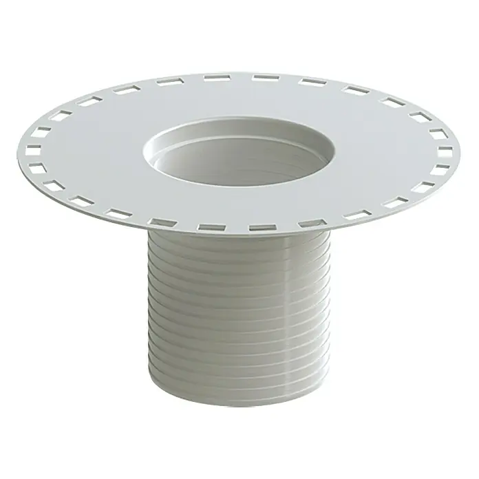 ACO Aufstockelement - Durchmesser: 100 mm - Abflussrohr aus Kunststoff mit breitem Flansch und Schlitzen, ideal für Badezimmer und Duschen.