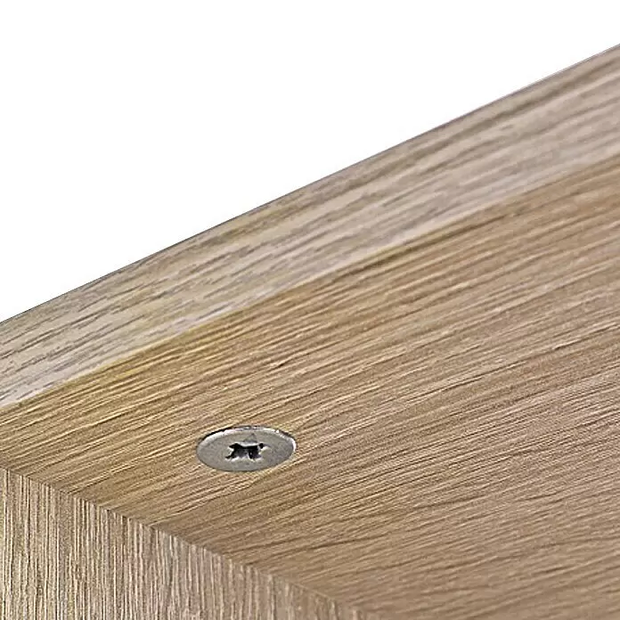 Regalux Holzregal Trio - H x B x T: 115,2 x 60 x 30,4 cm, Traglast pro Boden: 5 kg, Anzahl Böden: 2 Stk., Schrauben, Eiche - Detailaufnahme