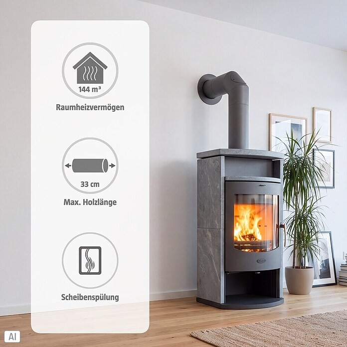 Fireplace Kaminofen Barcelona (8 kW, Raumheizvermögen: 144 m³, Verkleidung: Speckstein, Gussgrau)
