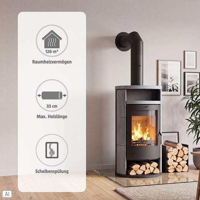 Fireplace Kaminofen Alicante (8,3 kW, Raumheizvermögen: 126 m³, Material Verkleidung: Speckstein, Schwarz) | BAUHAUS