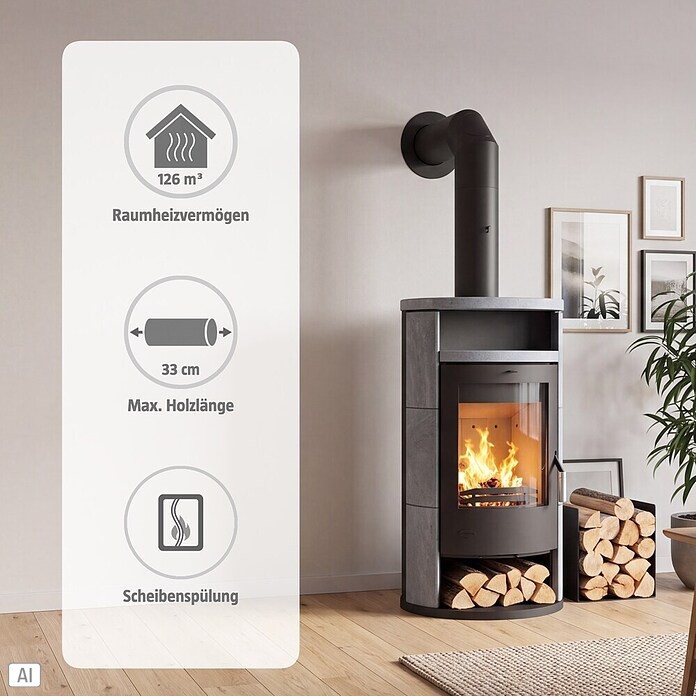 Fireplace Kaminofen Alicante (8,3 kW, Raumheizvermögen: 126 m³, Material Verkleidung: Speckstein, Schwarz) | BAUHAUS
