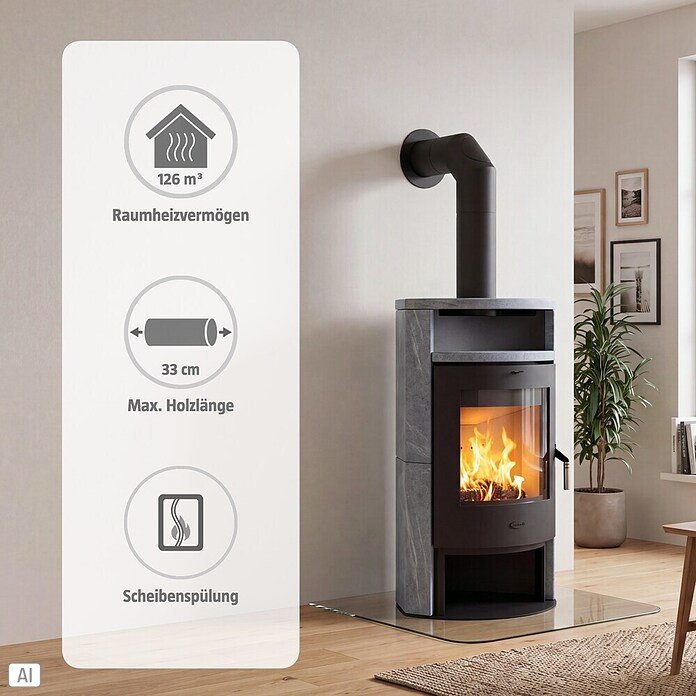 Fireplace Kaminofen Samba (7 kW, Raumheizvermögen: 126 m³, Material Verkleidung: Keramik, Schwarz) | BAUHAUS