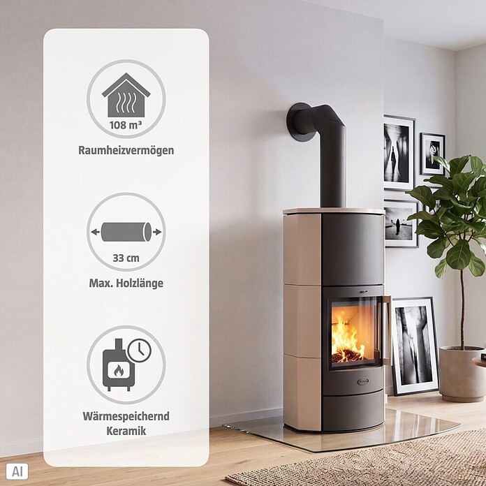 Fireplace Kaminofen Adelaide (6 kW, Raumheizvermögen: 108 m³, Material Verkleidung: Keramik, Schwarz) | BAUHAUS