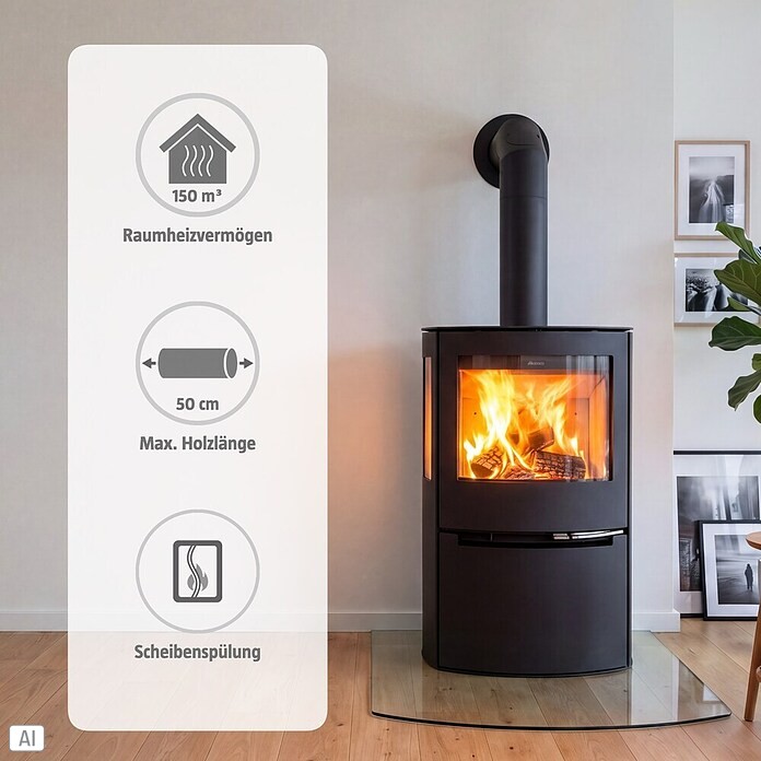 Aduro Kaminofen 21 (6,5 kW, Raumheizvermögen: 150 m³, Material Verkleidung: Stahl, Schwarz) | BAUHAUS