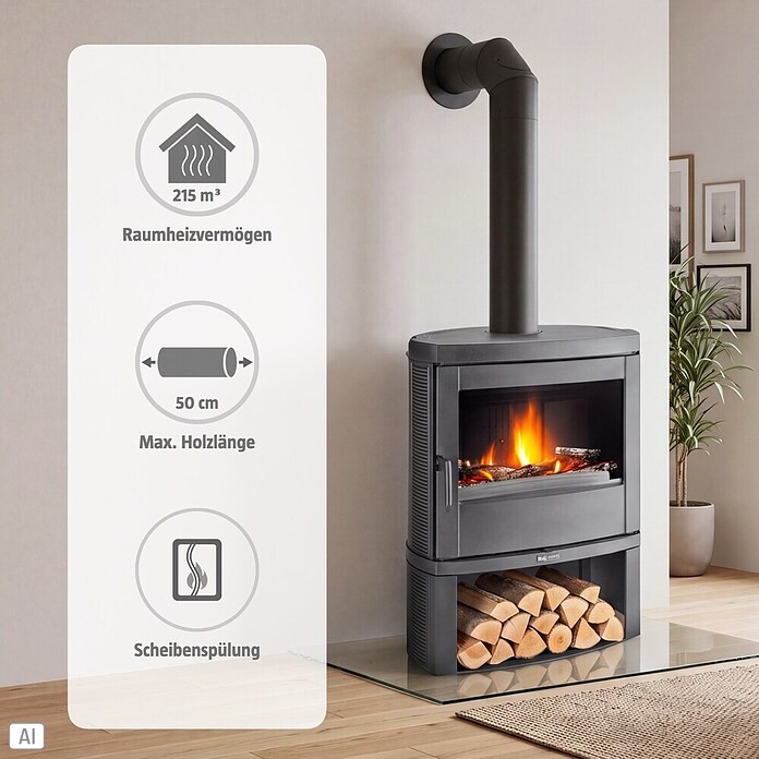 La Nordica Kaminofen Jennifer (7,5 kW, Raumheizvermögen: 215 m³, Schwarz)