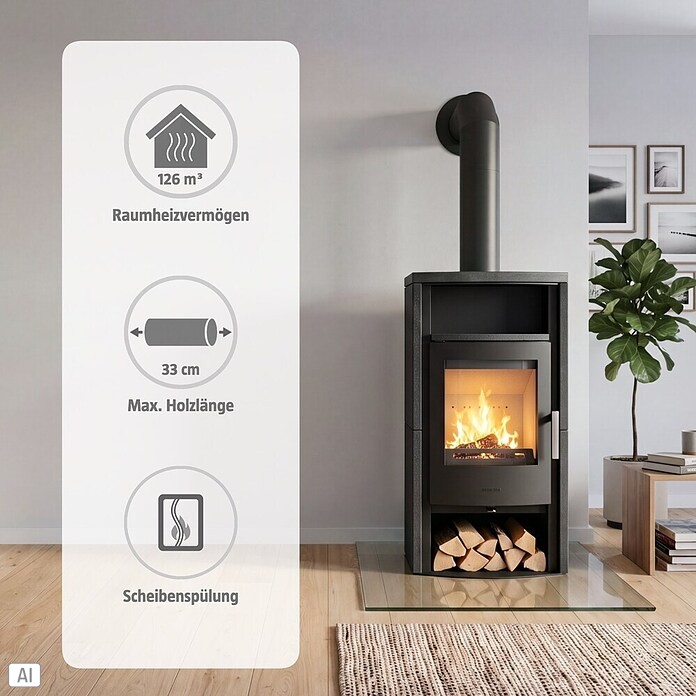 Fireplace Kaminofen Adamis (7 kW, Raumheizvermögen: 126 m³, Verkleidung: Speckstein, Schwarz)