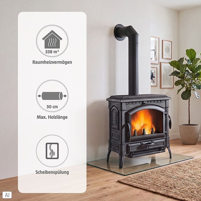 La Nordica Kaminofen Isotta Evo (11,9 kW, Raumheizvermögen: 338 m³, Mit Kochplatte, Schwarz)
