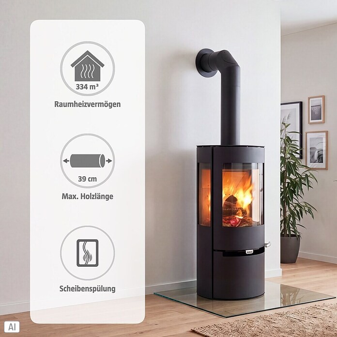 Aduro Kaminofen 9 Air (6 kW, Raumheizvermögen: 334 m³, Schwarz)
