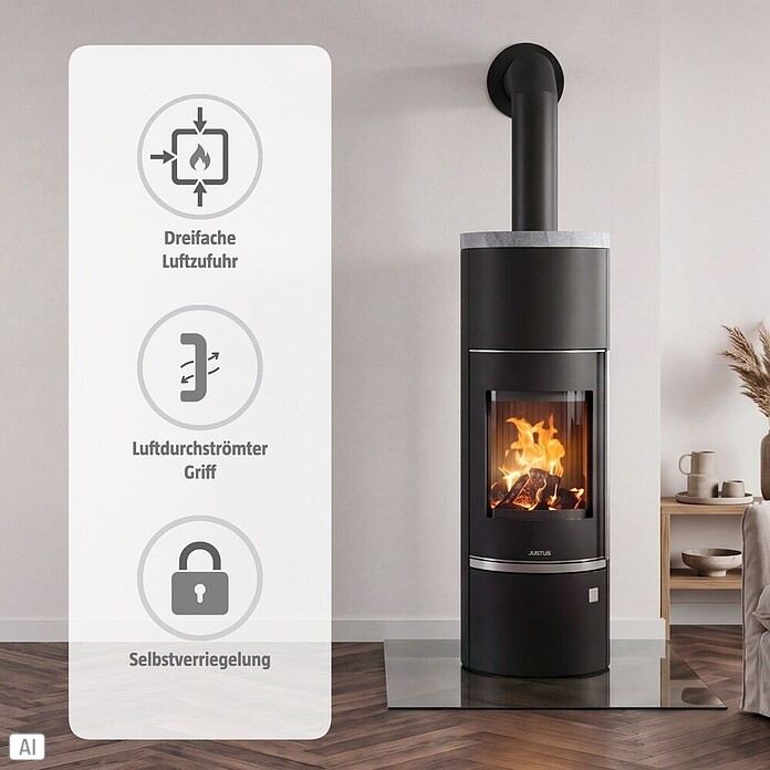 Justus Wasserführender Kaminofen Faro Aqua 2.0 (8,5 kW, Raumheizvermögen: 200 m³, Material Abdeckung: Speckstein, Schwarz)