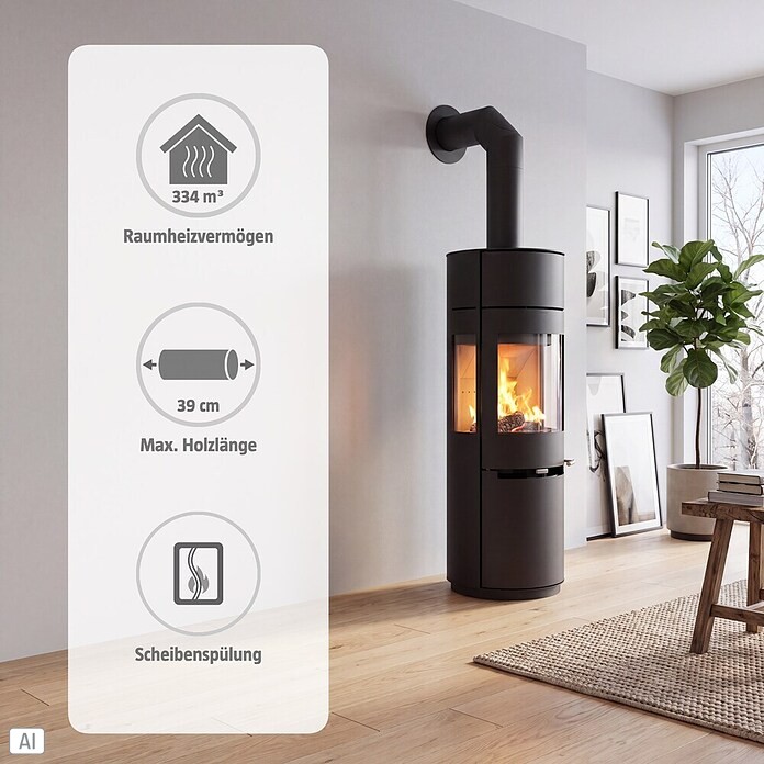 Aduro Kaminofen 9-7 (6 kW, Raumheizvermögen: 334 m³, Mit Holzfach, Schwarz)
