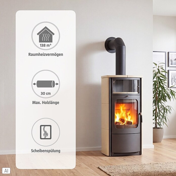 Hark Kaminofen (5 kW, Raumheizvermögen: 99 m³, Verkleidung: Kachel, Creme)
