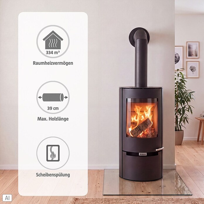 Aduro Kaminofen 9-1 (6 kW, Raumheizvermögen: 334 m³, Mit Holzfach, Schwarz)
