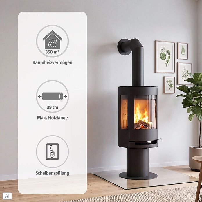 Aduro Kaminofen 9-3 (6 kW, Raumheizvermögen: 350 m³, Schwarz)