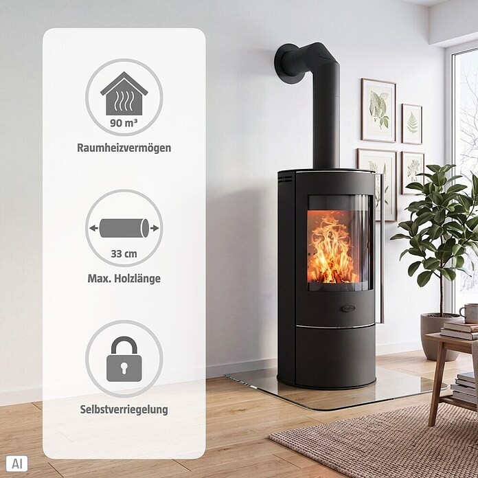 Fireplace Kaminofen Rondale (5,5 kW, Raumheizvermögen: 90 m³, Material Verkleidung: Stahl, Schwarz) | BAUHAUS