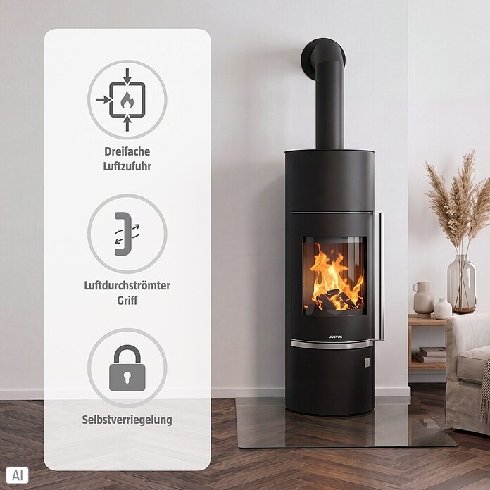 Justus Wasserführender Kaminofen Faro Aqua 2.0 (8,5 kW, Raumheizvermögen: 200 m³, Material Abdeckung: Stahl, Schwarz)