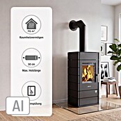 Justus Kaminofen Tova (6 kW, Raumheizvermögen: 124 m³, Verkleidung: Stahl, Schwarz)